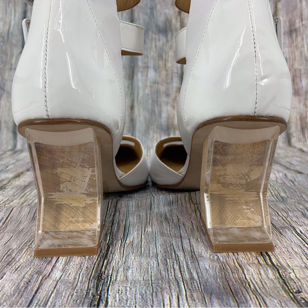 John Fluevog Modern Living Slant White Ankle Strap Heels, 9.5 - Picture 9 of 16